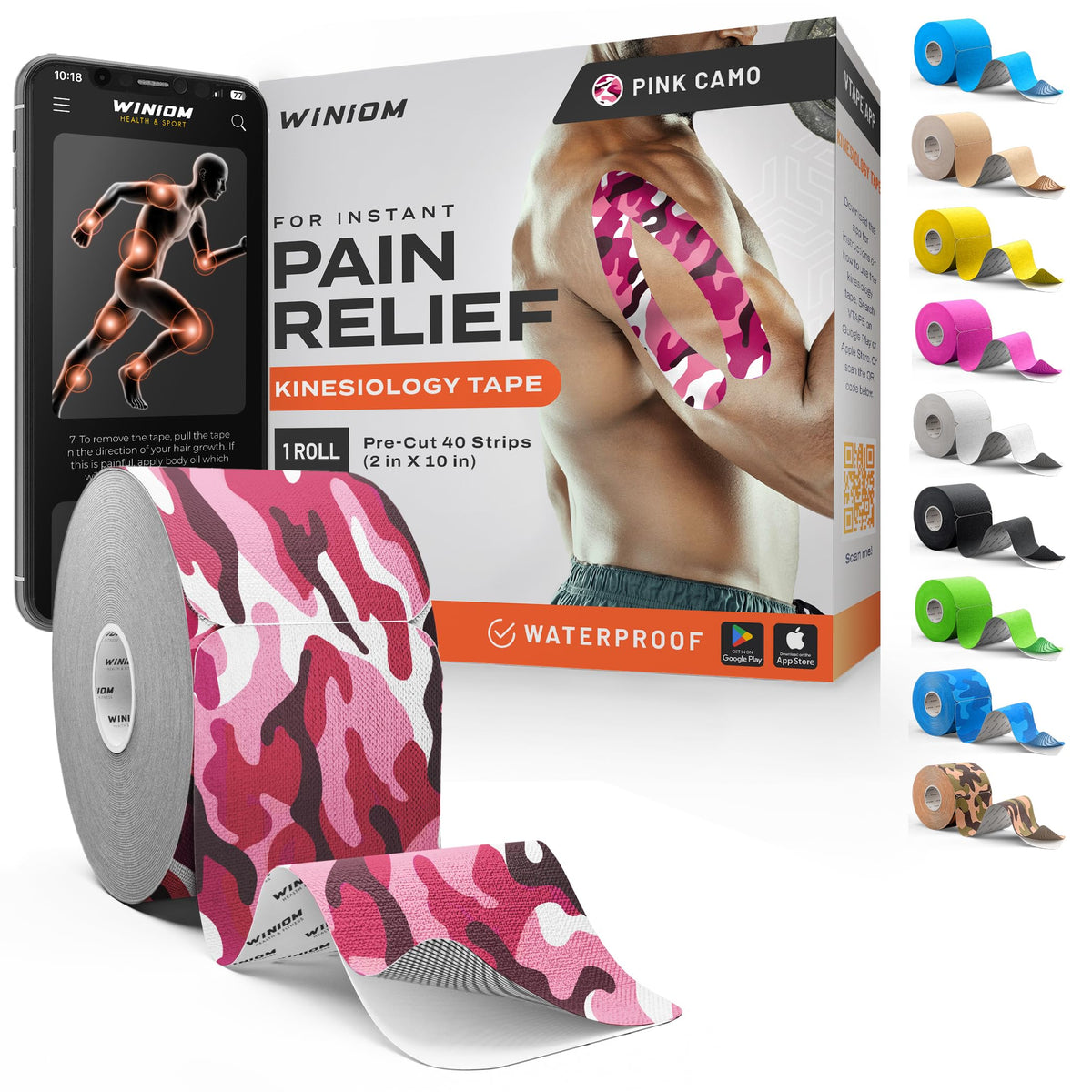 Kinesiology Tape - Waterproof Athletic Sports Tape for Knee, Shoulder, Arm & Back Support | 3-5 Day Adhesion, Hypoallergenic & Latex-Free + Taping Guide (Precut, 2"x16.4ft Roll, Indigo Purple)