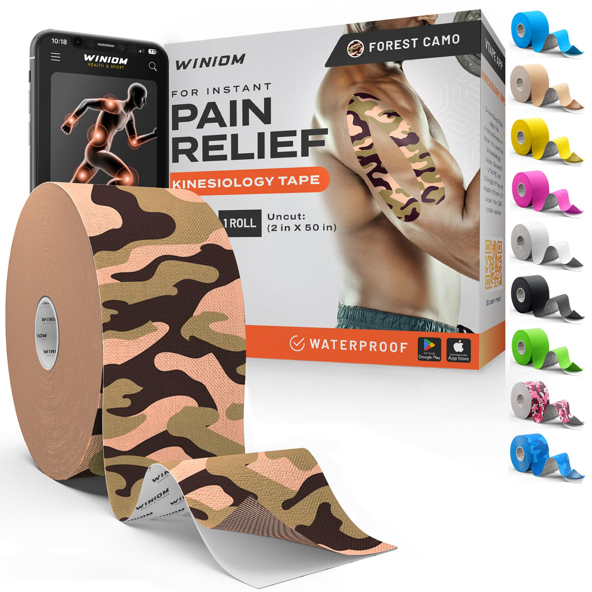 Kinesiology Tape - Waterproof Athletic Sports Tape for Knee, Shoulder, Arm & Back Support | 3-5 Day Adhesion, Hypoallergenic & Latex-Free + Taping Guide (Precut, 2"x16.4ft Roll, Indigo Purple)