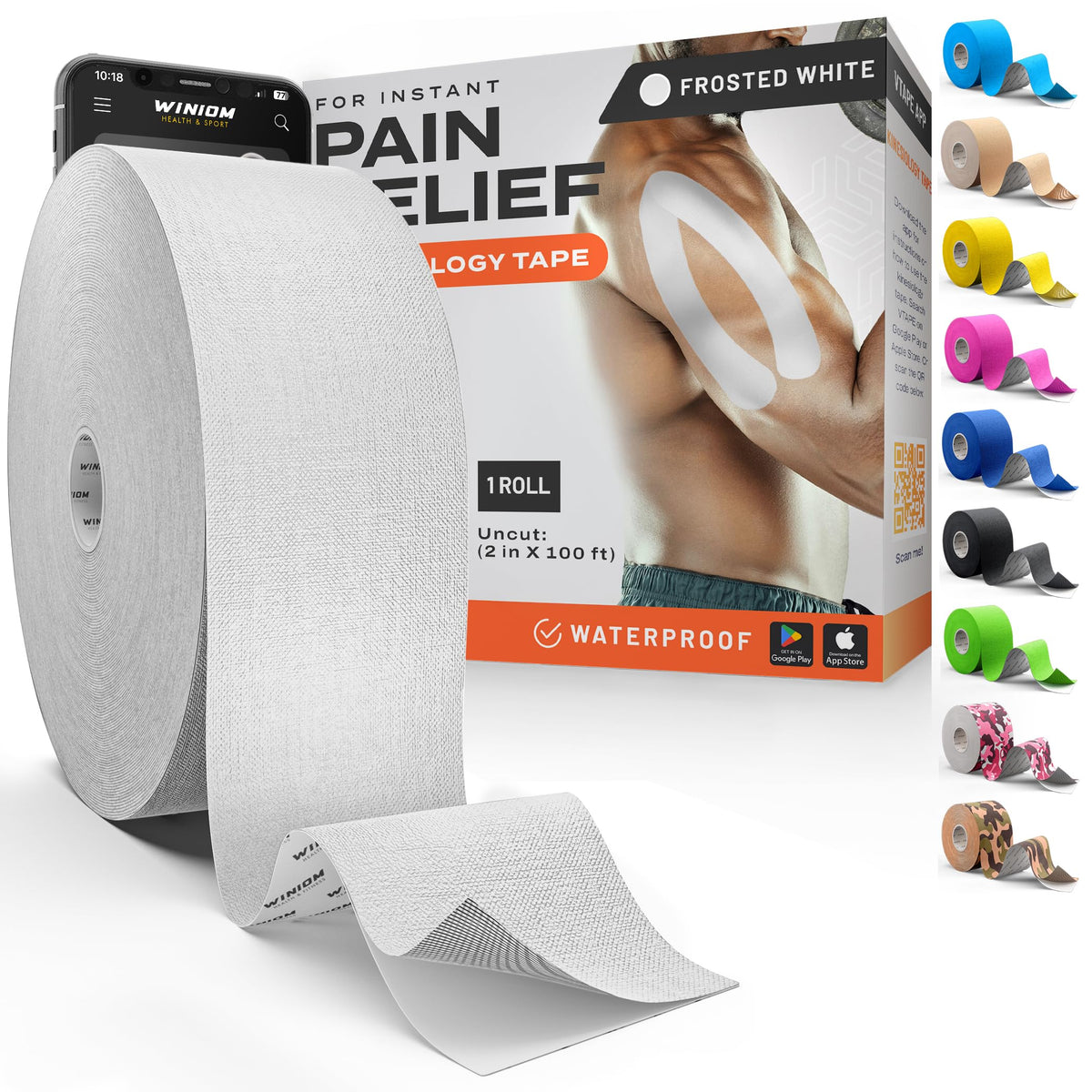 Kinesiology Tape - Waterproof Athletic Sports Tape for Knee, Shoulder, Arm & Back Support | 3-5 Day Adhesion, Hypoallergenic & Latex-Free + Taping Guide (Precut, 2"x16.4ft Roll, Indigo Purple)