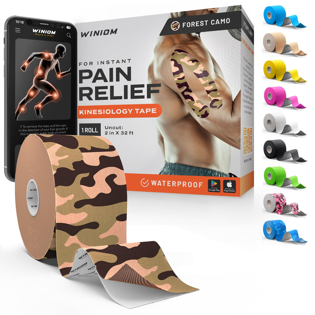 Kinesiology Tape - Waterproof Athletic Sports Tape for Knee, Shoulder, Arm & Back Support | 3-5 Day Adhesion, Hypoallergenic & Latex-Free + Taping Guide (Precut, 2"x16.4ft Roll, Indigo Purple)