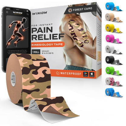 Kinesiology Tape - Waterproof Athletic Sports Tape for Knee, Shoulder, Arm & Back Support | 3-5 Day Adhesion, Hypoallergenic & Latex-Free + Taping Guide (Precut, 2"x16.4ft Roll, Indigo Purple)