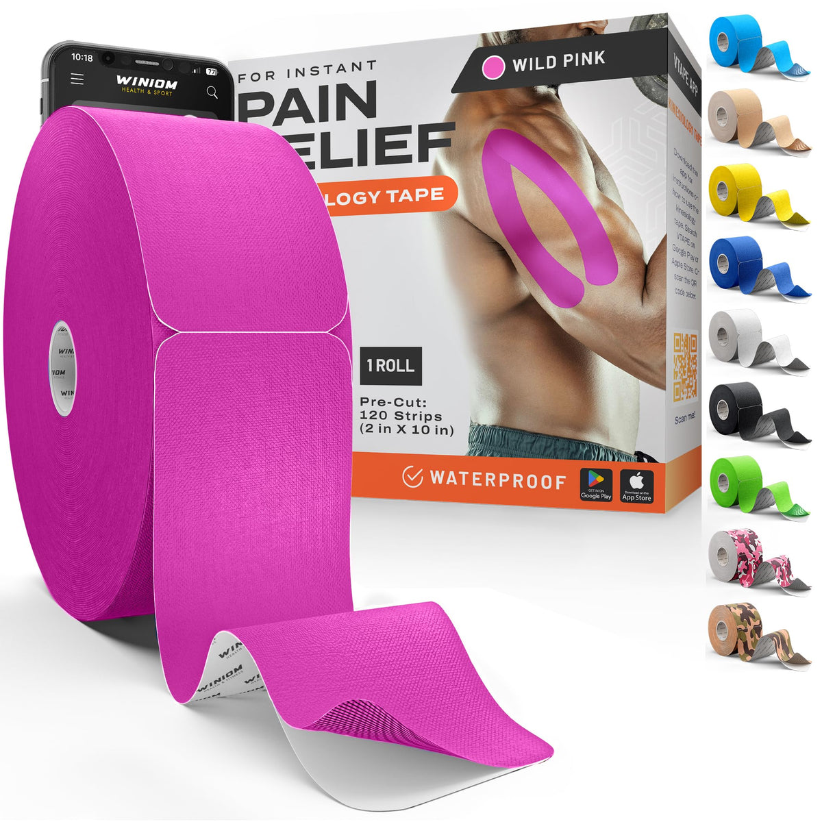 Kinesiology Tape - Waterproof Athletic Sports Tape for Knee, Shoulder, Arm & Back Support | 3-5 Day Adhesion, Hypoallergenic & Latex-Free + Taping Guide (Precut, 2"x16.4ft Roll, Indigo Purple)