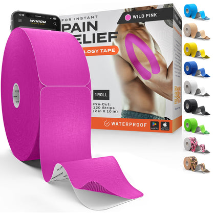 Kinesiology Tape - Waterproof Athletic Sports Tape for Knee, Shoulder, Arm & Back Support | 3-5 Day Adhesion, Hypoallergenic & Latex-Free + Taping Guide (Precut, 2"x16.4ft Roll, Indigo Purple)