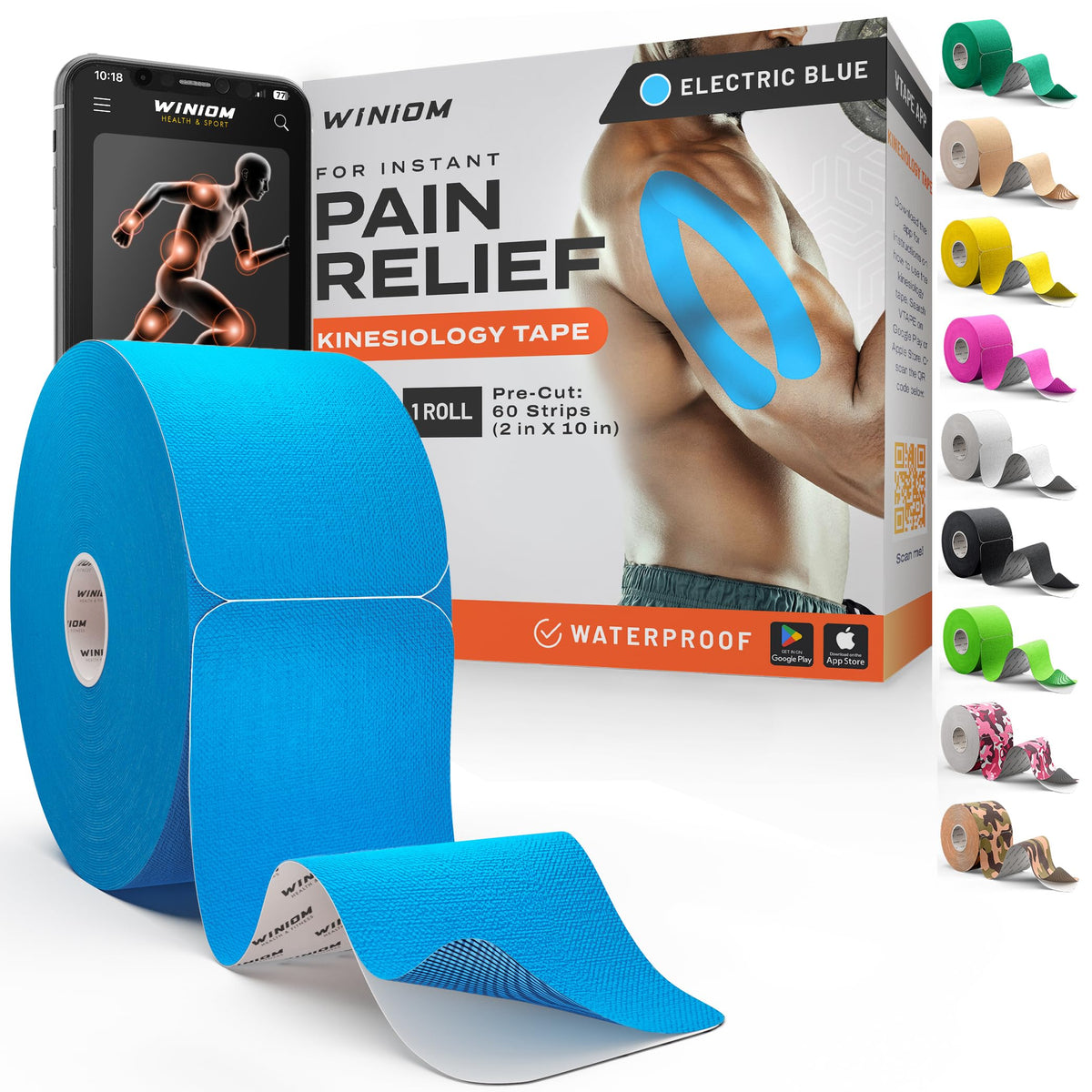 Kinesiology Tape - Waterproof Athletic Sports Tape for Knee, Shoulder, Arm & Back Support | 3-5 Day Adhesion, Hypoallergenic & Latex-Free + Taping Guide (Precut, 2"x16.4ft Roll, Indigo Purple)
