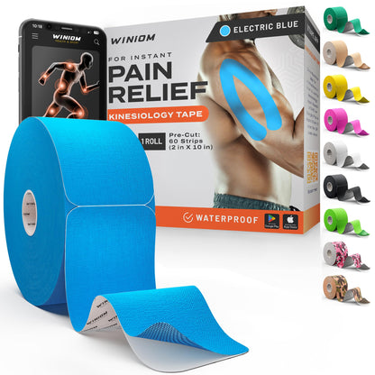 Kinesiology Tape - Waterproof Athletic Sports Tape for Knee, Shoulder, Arm & Back Support | 3-5 Day Adhesion, Hypoallergenic & Latex-Free + Taping Guide (Precut, 2"x16.4ft Roll, Indigo Purple)