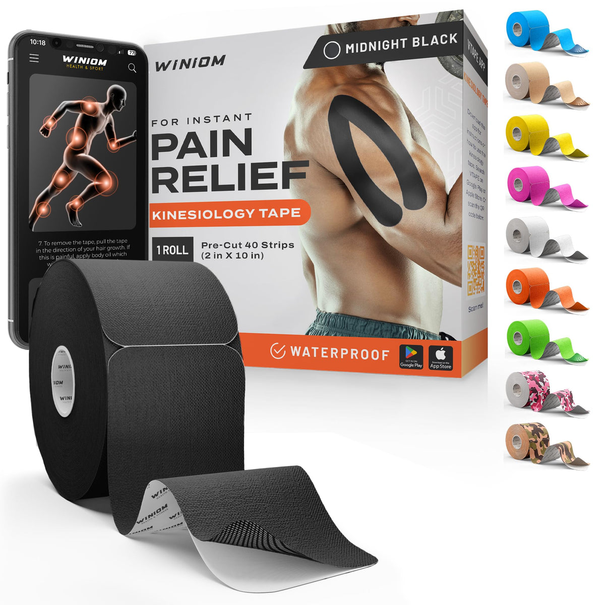 Kinesiology Tape - Waterproof Athletic Sports Tape for Knee, Shoulder, Arm & Back Support | 3-5 Day Adhesion, Hypoallergenic & Latex-Free + Taping Guide (Precut, 2"x16.4ft Roll, Indigo Purple)
