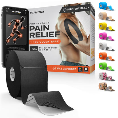 Kinesiology Tape - Waterproof Athletic Sports Tape for Knee, Shoulder, Arm & Back Support | 3-5 Day Adhesion, Hypoallergenic & Latex-Free + Taping Guide (Precut, 2"x16.4ft Roll, Indigo Purple)