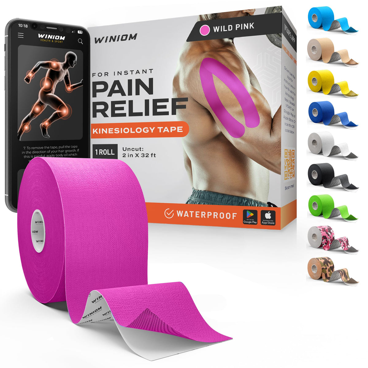 Kinesiology Tape - Waterproof Athletic Sports Tape for Knee, Shoulder, Arm & Back Support | 3-5 Day Adhesion, Hypoallergenic & Latex-Free + Taping Guide (Precut, 2"x16.4ft Roll, Indigo Purple)