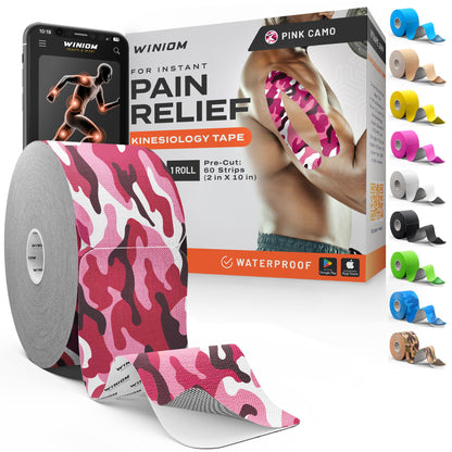 Kinesiology Tape - Waterproof Athletic Sports Tape for Knee, Shoulder, Arm & Back Support | 3-5 Day Adhesion, Hypoallergenic & Latex-Free + Taping Guide (Precut, 2"x16.4ft Roll, Indigo Purple)