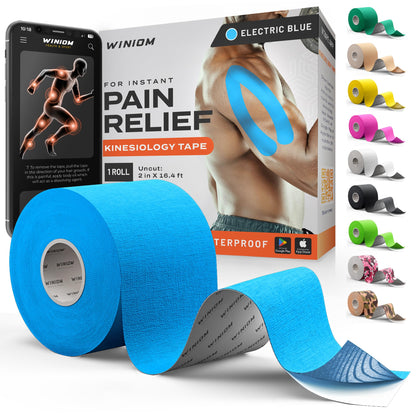 Kinesiology Tape - Waterproof Athletic Sports Tape for Knee, Shoulder, Arm & Back Support | 3-5 Day Adhesion, Hypoallergenic & Latex-Free + Taping Guide (Precut, 2"x16.4ft Roll, Indigo Purple)