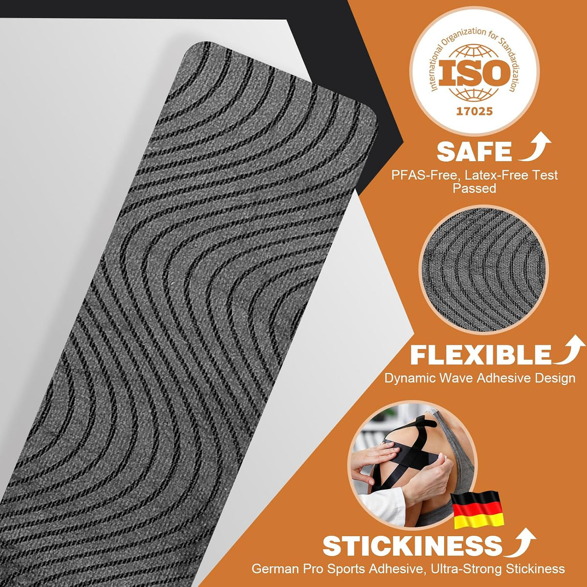 (2in X 131ft) TEAWO Kinesiology Tape Bulk Roll, Waterproof Hypoallergenic Latex-Free Sports Tape, Muscle & Joint Support for Athletes, Free Cut with Bonus Specialized Scissors (Black)