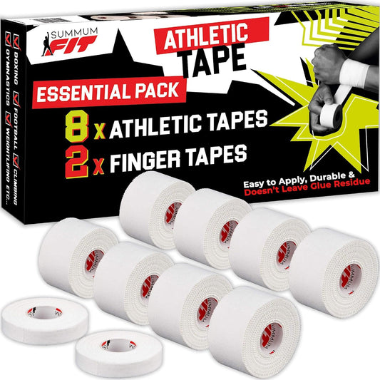 White Athletic Tape for Sports with Extra Finger Tape - 8+2 Set