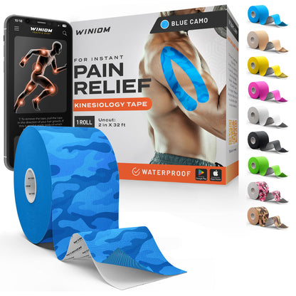 Kinesiology Tape - Waterproof Athletic Sports Tape for Knee, Shoulder, Arm & Back Support | 3-5 Day Adhesion, Hypoallergenic & Latex-Free + Taping Guide (Precut, 2"x16.4ft Roll, Indigo Purple)