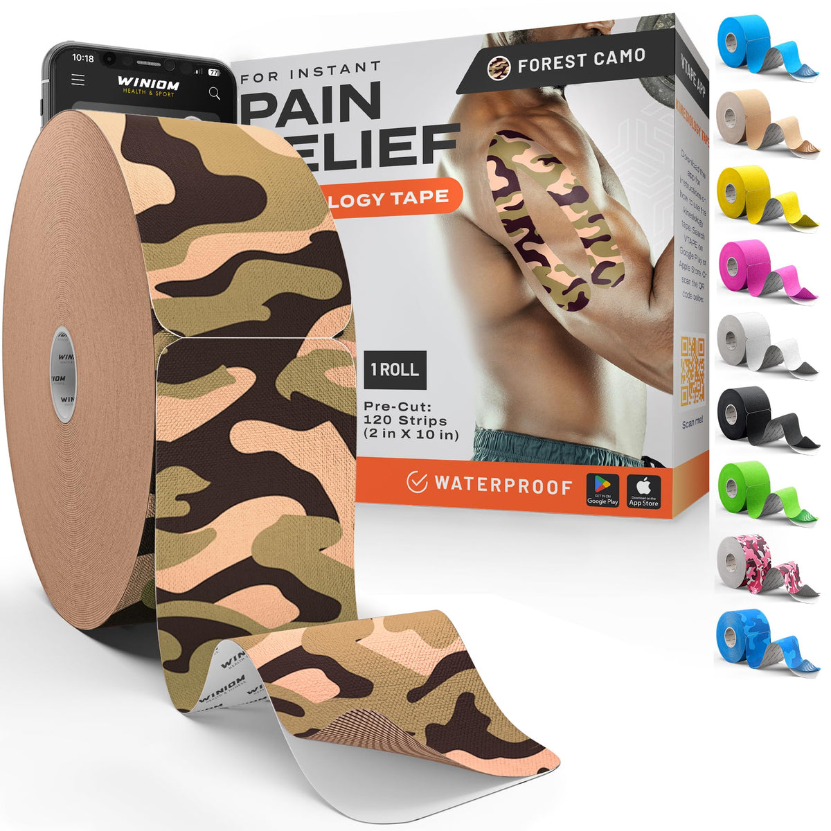 Kinesiology Tape - Waterproof Athletic Sports Tape for Knee, Shoulder, Arm & Back Support | 3-5 Day Adhesion, Hypoallergenic & Latex-Free + Taping Guide (Precut, 2"x16.4ft Roll, Indigo Purple)