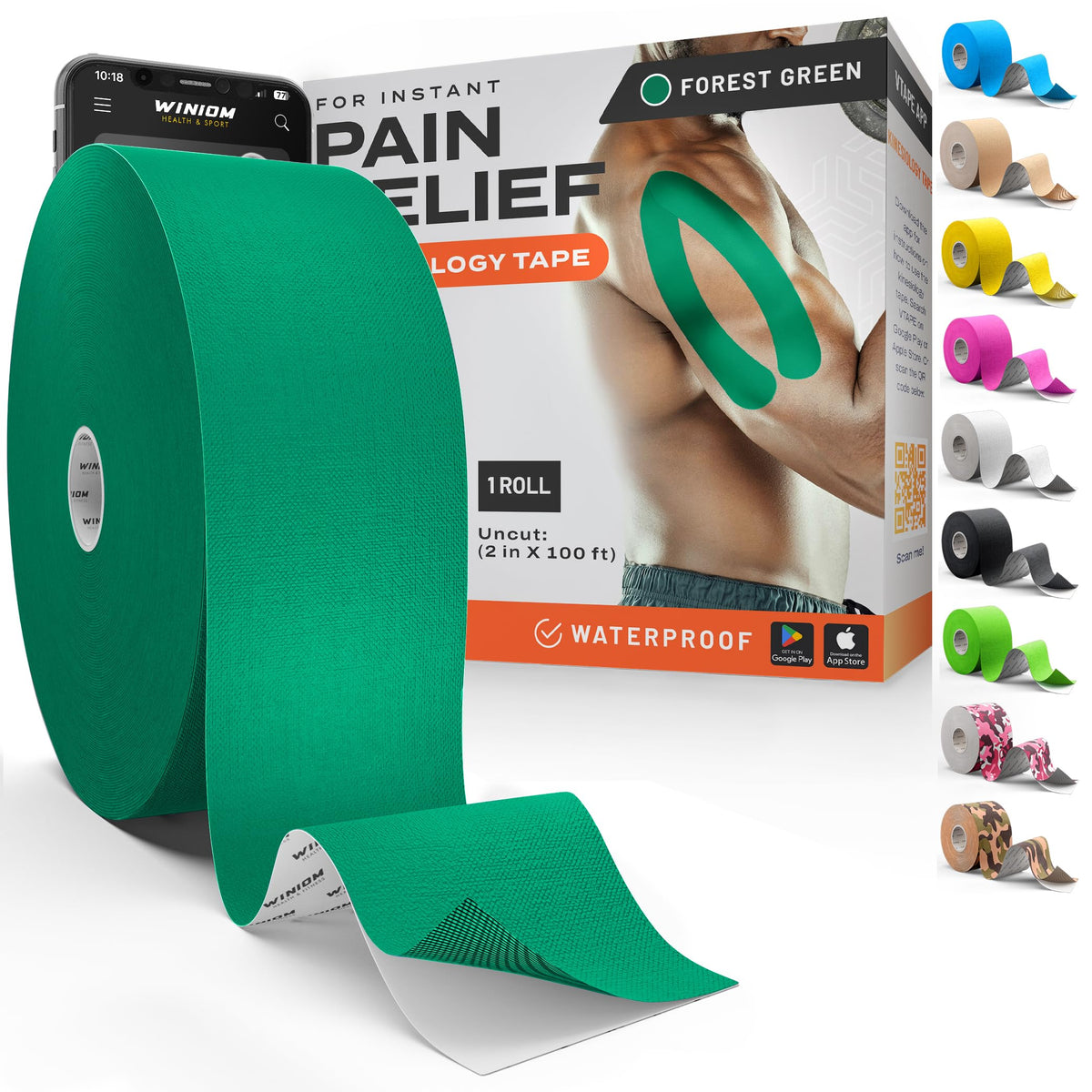 Kinesiology Tape - Waterproof Athletic Sports Tape for Knee, Shoulder, Arm & Back Support | 3-5 Day Adhesion, Hypoallergenic & Latex-Free + Taping Guide (Precut, 2"x16.4ft Roll, Indigo Purple)