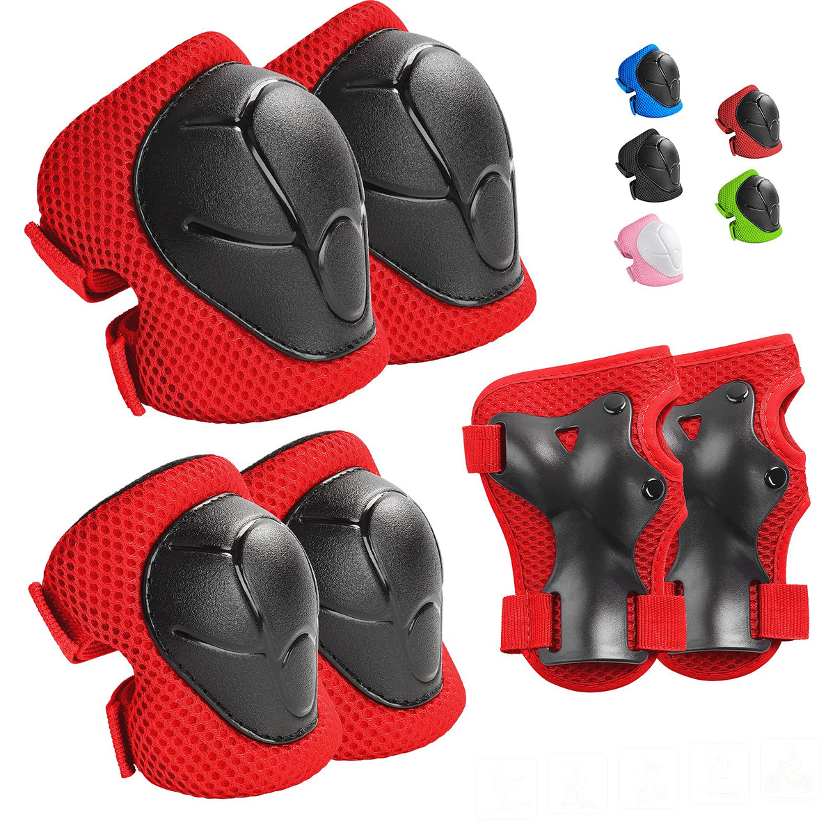 Wemfg Kids Protective Gear Set Knee Pads for Kids 3-14 Years Toddler Knee and Elbow Pads with Wrist Guards 3 in 1 for Skating Cycling Bike Rollerblading Scooter