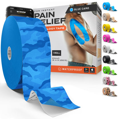 Kinesiology Tape - Waterproof Athletic Sports Tape for Knee, Shoulder, Arm & Back Support | 3-5 Day Adhesion, Hypoallergenic & Latex-Free + Taping Guide (Precut, 2"x16.4ft Roll, Indigo Purple)