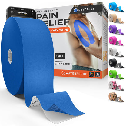 Kinesiology Tape - Waterproof Athletic Sports Tape for Knee, Shoulder, Arm & Back Support | 3-5 Day Adhesion, Hypoallergenic & Latex-Free + Taping Guide (Precut, 2"x16.4ft Roll, Indigo Purple)