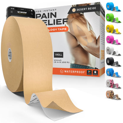 Kinesiology Tape - Waterproof Athletic Sports Tape for Knee, Shoulder, Arm & Back Support | 3-5 Day Adhesion, Hypoallergenic & Latex-Free + Taping Guide (Precut, 2"x16.4ft Roll, Indigo Purple)