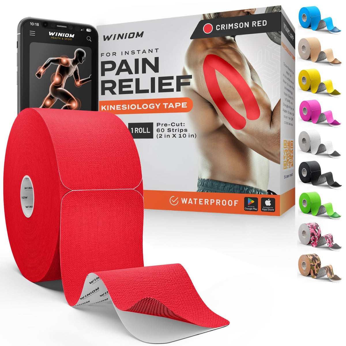 Kinesiology Tape - Waterproof Athletic Sports Tape for Knee, Shoulder, Arm & Back Support | 3-5 Day Adhesion, Hypoallergenic & Latex-Free + Taping Guide (Precut, 2"x16.4ft Roll, Indigo Purple)