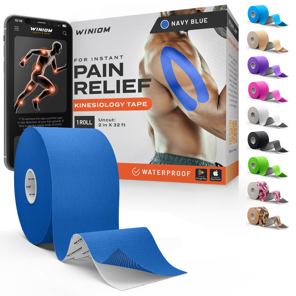 Kinesiology Tape - Waterproof Athletic Sports Tape for Knee, Shoulder, Arm & Back Support | 3-5 Day Adhesion, Hypoallergenic & Latex-Free + Taping Guide (Precut, 2"x16.4ft Roll, Indigo Purple)