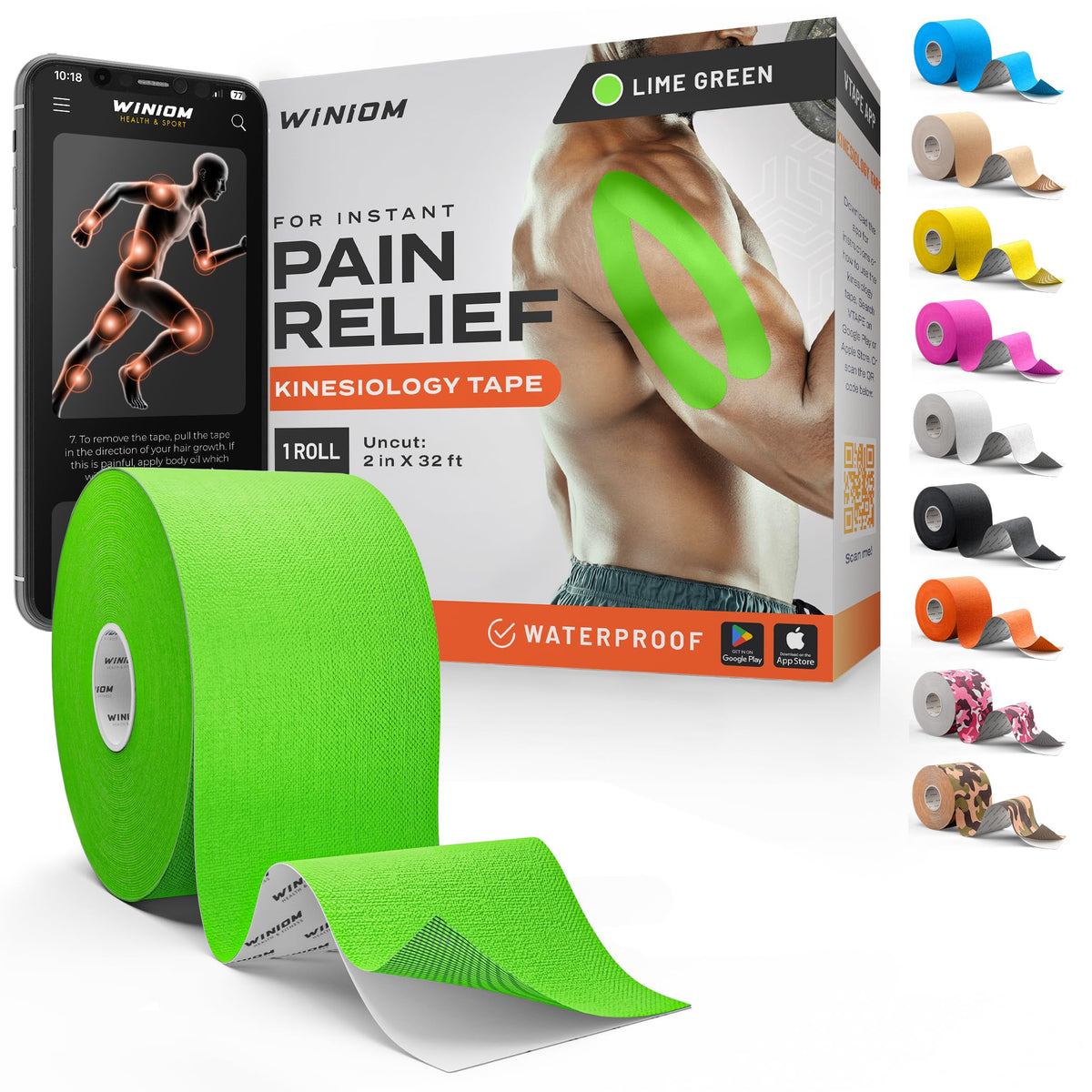 Kinesiology Tape - Waterproof Athletic Sports Tape for Knee, Shoulder, Arm & Back Support | 3-5 Day Adhesion, Hypoallergenic & Latex-Free + Taping Guide (Precut, 2"x16.4ft Roll, Indigo Purple)