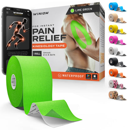 Kinesiology Tape - Waterproof Athletic Sports Tape for Knee, Shoulder, Arm & Back Support | 3-5 Day Adhesion, Hypoallergenic & Latex-Free + Taping Guide (Precut, 2"x16.4ft Roll, Indigo Purple)