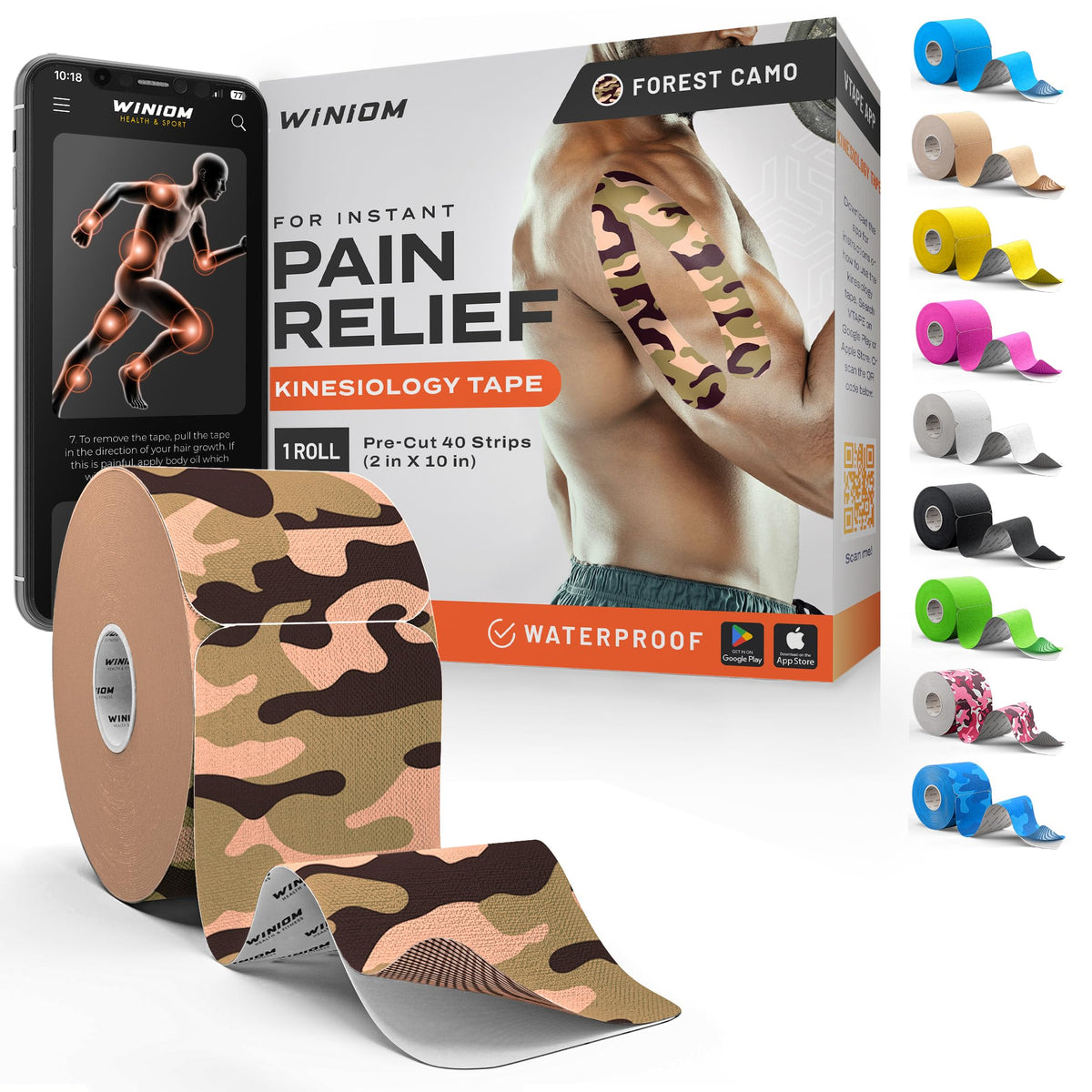 Kinesiology Tape - Waterproof Athletic Sports Tape for Knee, Shoulder, Arm & Back Support | 3-5 Day Adhesion, Hypoallergenic & Latex-Free + Taping Guide (Precut, 2"x16.4ft Roll, Indigo Purple)
