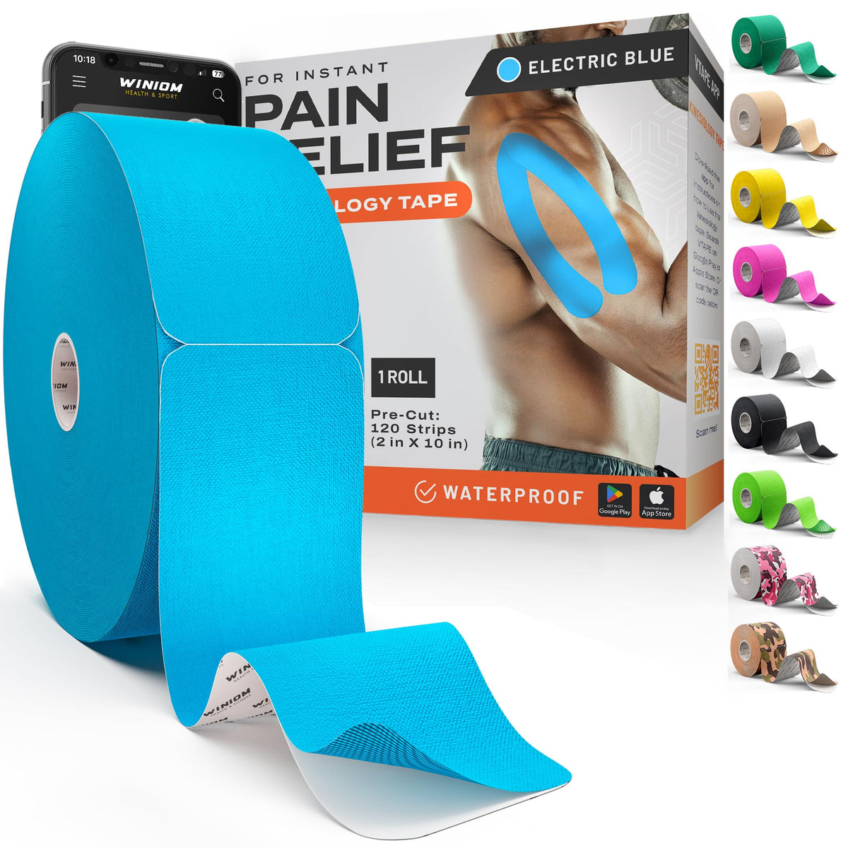 Kinesiology Tape - Waterproof Athletic Sports Tape for Knee, Shoulder, Arm & Back Support | 3-5 Day Adhesion, Hypoallergenic & Latex-Free + Taping Guide (Precut, 2"x16.4ft Roll, Indigo Purple)