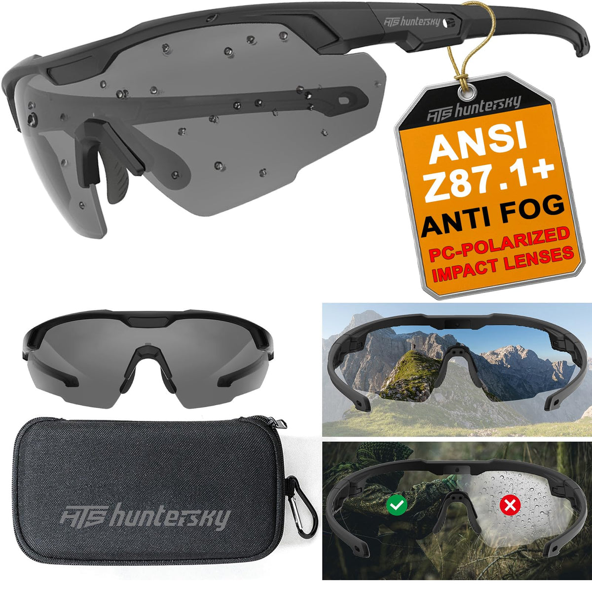 HTS HUNTERSKY Ballistic Shooting Glasses ANSI Z87+ Protective Eyewear