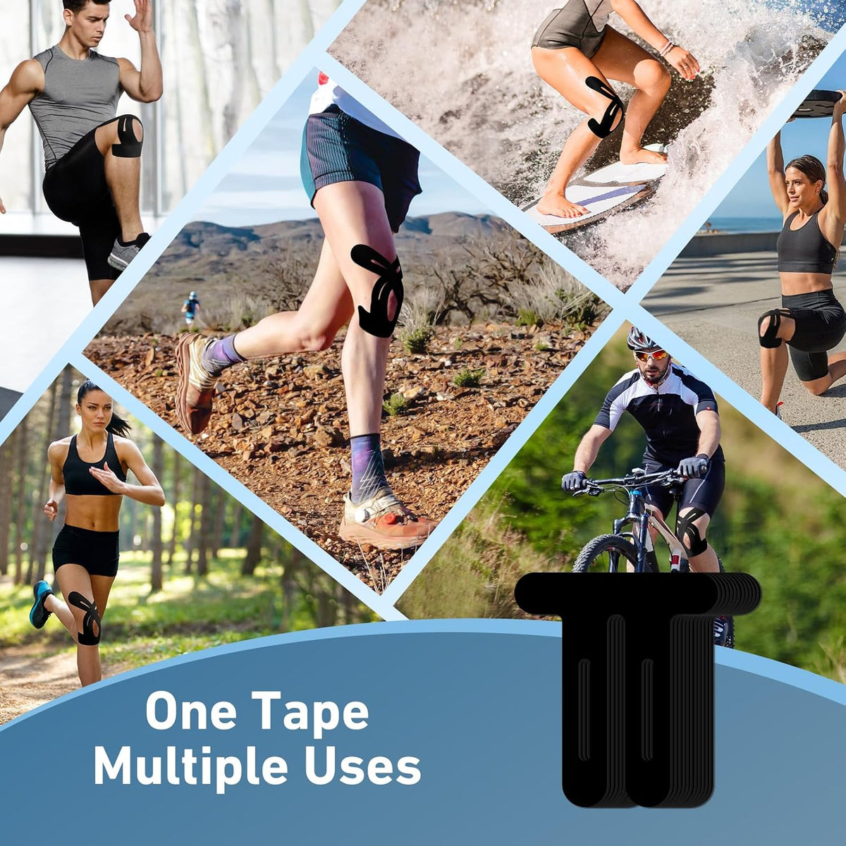 KTQUICK Precut Kinesiology Tape for Knees,Knee Support Tape&Stability,12PCS