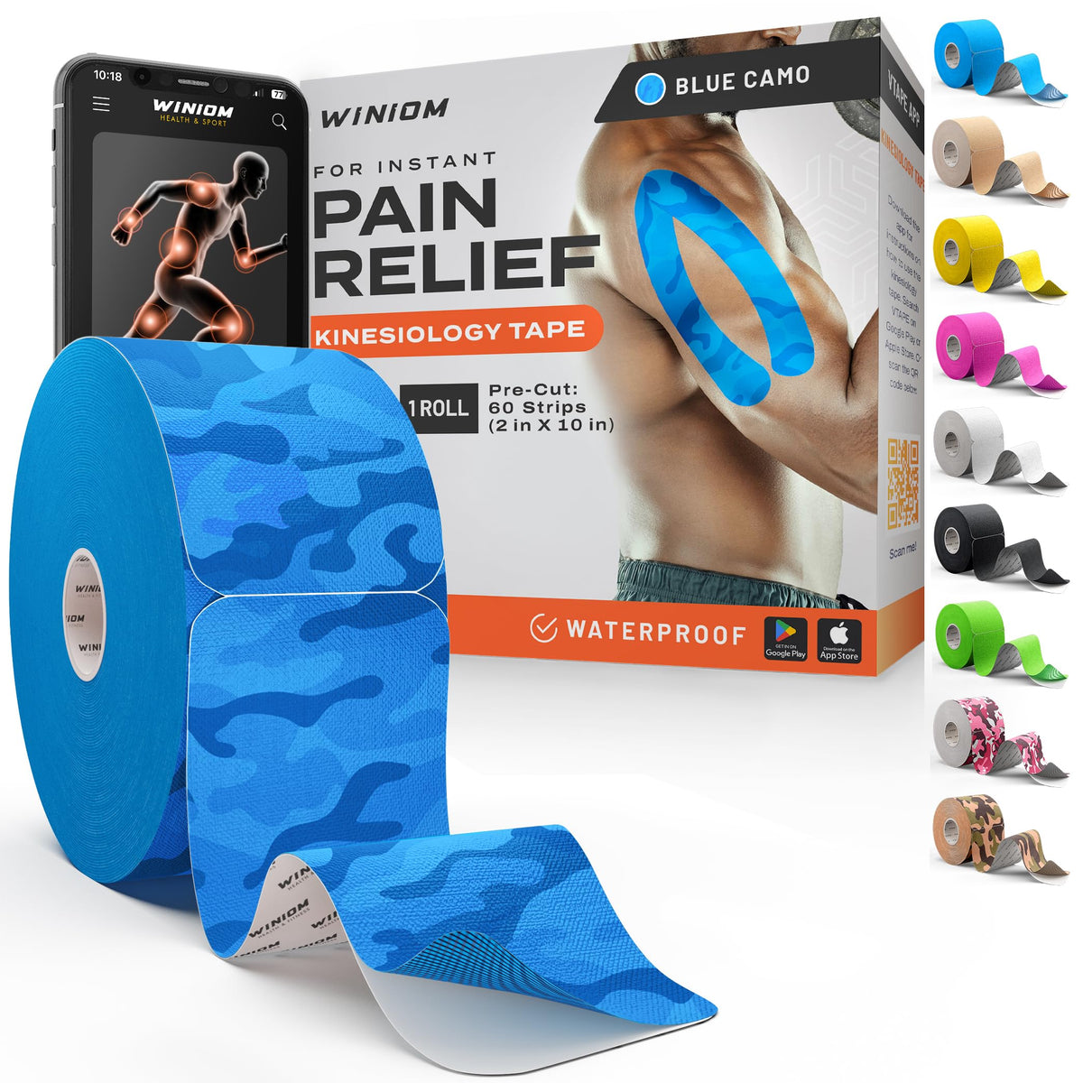 Kinesiology Tape - Waterproof Athletic Sports Tape for Knee, Shoulder, Arm & Back Support | 3-5 Day Adhesion, Hypoallergenic & Latex-Free + Taping Guide (Precut, 2"x16.4ft Roll, Indigo Purple)