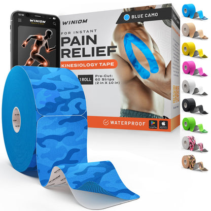Kinesiology Tape - Waterproof Athletic Sports Tape for Knee, Shoulder, Arm & Back Support | 3-5 Day Adhesion, Hypoallergenic & Latex-Free + Taping Guide (Precut, 2"x16.4ft Roll, Indigo Purple)