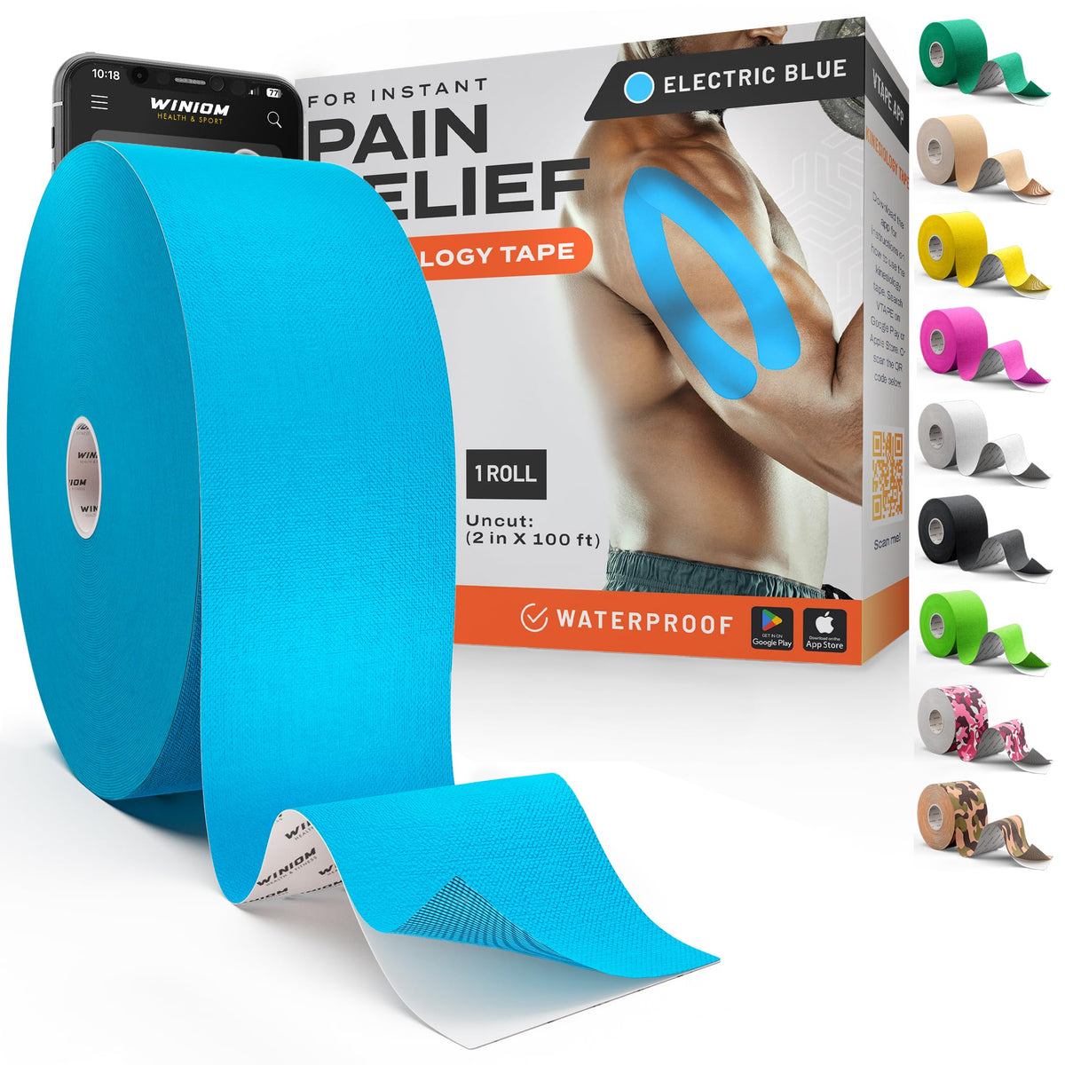 Kinesiology Tape - Waterproof Athletic Sports Tape for Knee, Shoulder, Arm & Back Support | 3-5 Day Adhesion, Hypoallergenic & Latex-Free + Taping Guide (Precut, 2"x16.4ft Roll, Indigo Purple)