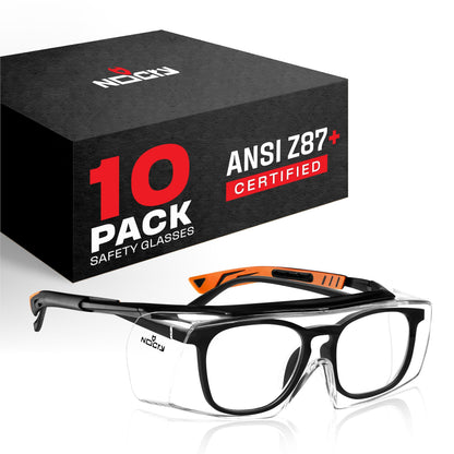 NoCry Safety Glasses Over Eyeglasses for Men and Women with Anti Scratch Lenses and Integrated Side Shields — Adjustable Temples with Anti-Slip Tips — 100% UV Protective Eyewear — ANSI Z87 Certified