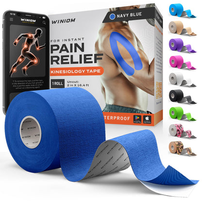 Kinesiology Tape - Waterproof Athletic Sports Tape for Knee, Shoulder, Arm & Back Support | 3-5 Day Adhesion, Hypoallergenic & Latex-Free + Taping Guide (Precut, 2"x16.4ft Roll, Indigo Purple)